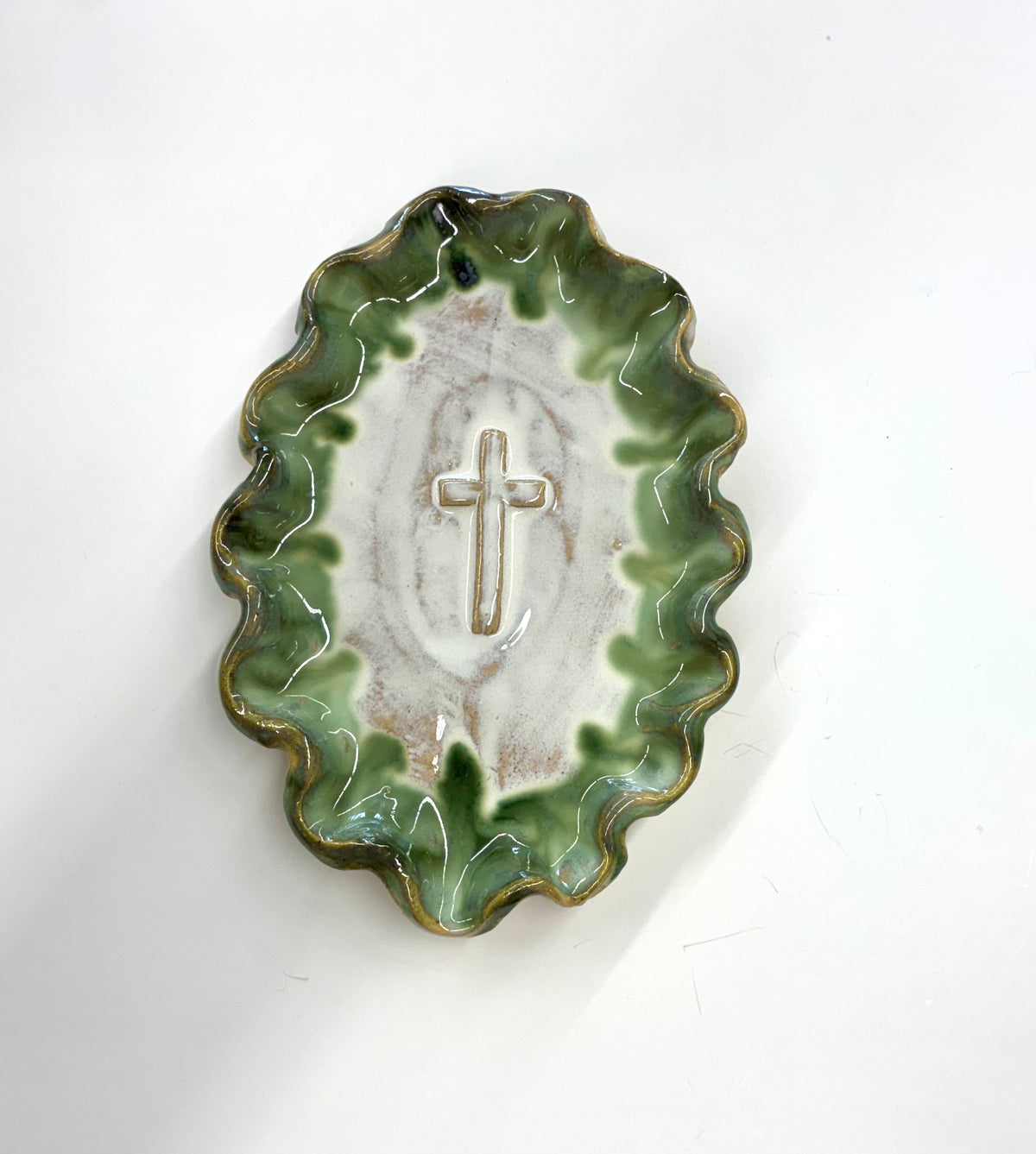 Ruffled Oval Cross Tray - 8.5”x 5.5” - Tab Boren Pottery #237