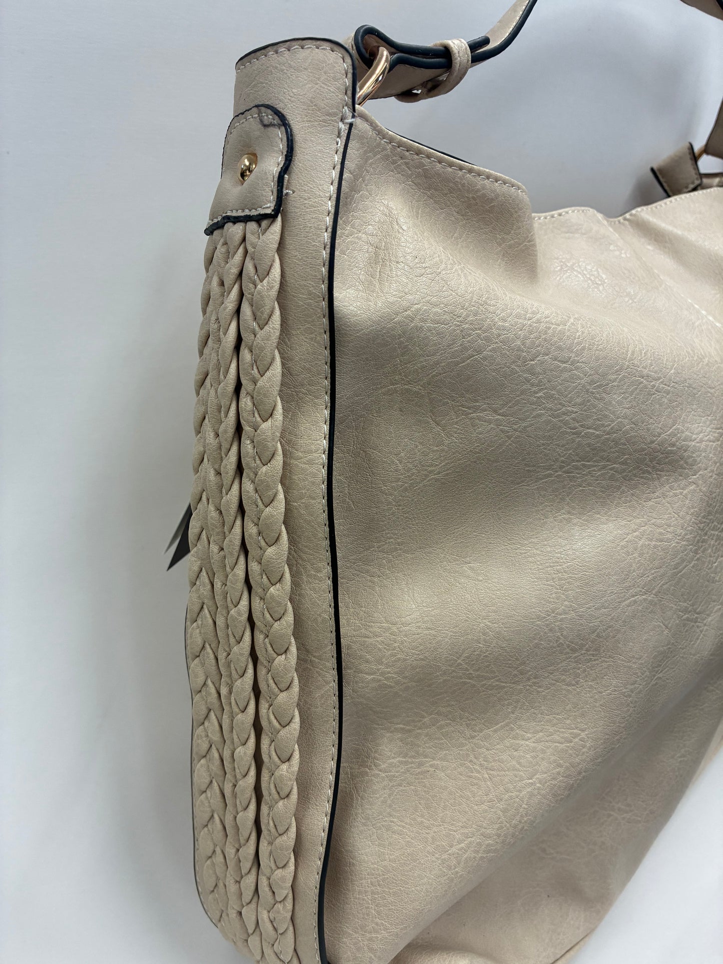 Braided Side Detail Hobo Bag: Nude
