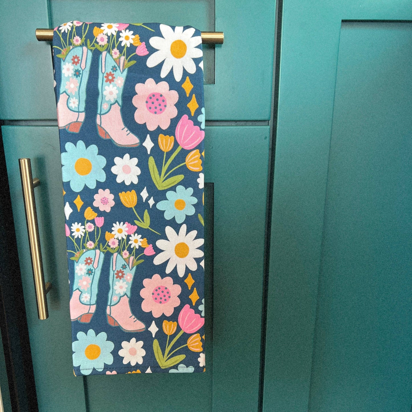 Cotton Tea Towel - Boots & Bouquets - Cowgirl Boots