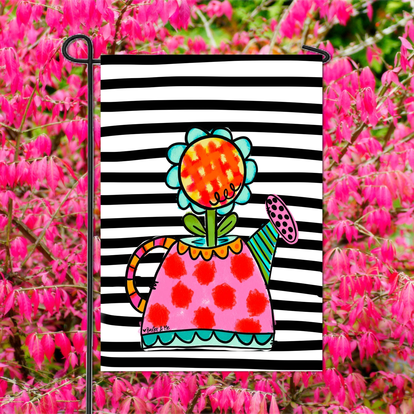 Black & White Striped Funky Flower Can Garden Flag - Baxter & Me