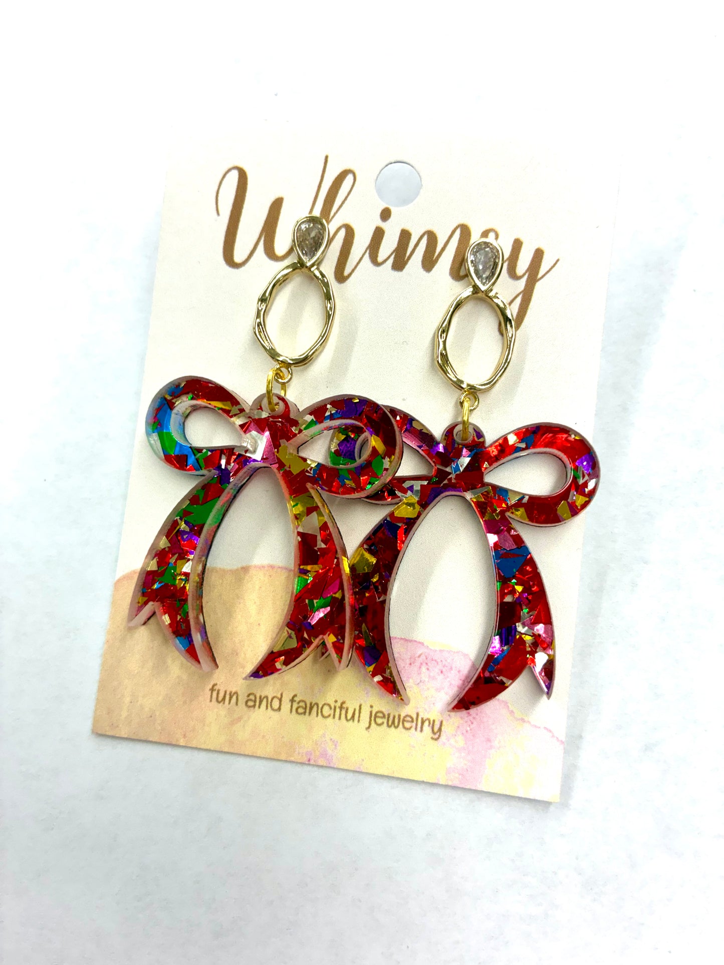 Iridescent Red Bow Earrings