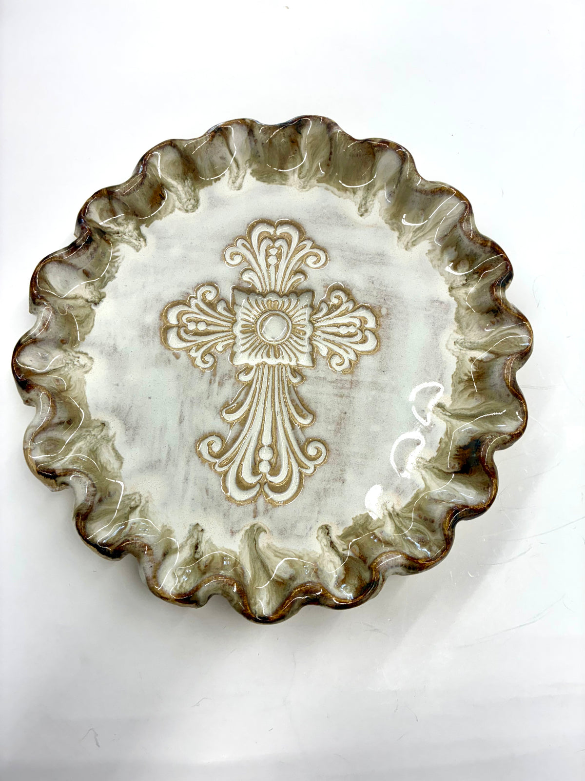 Round Cross Plate 9” Round - Tab Boren Pottery #601