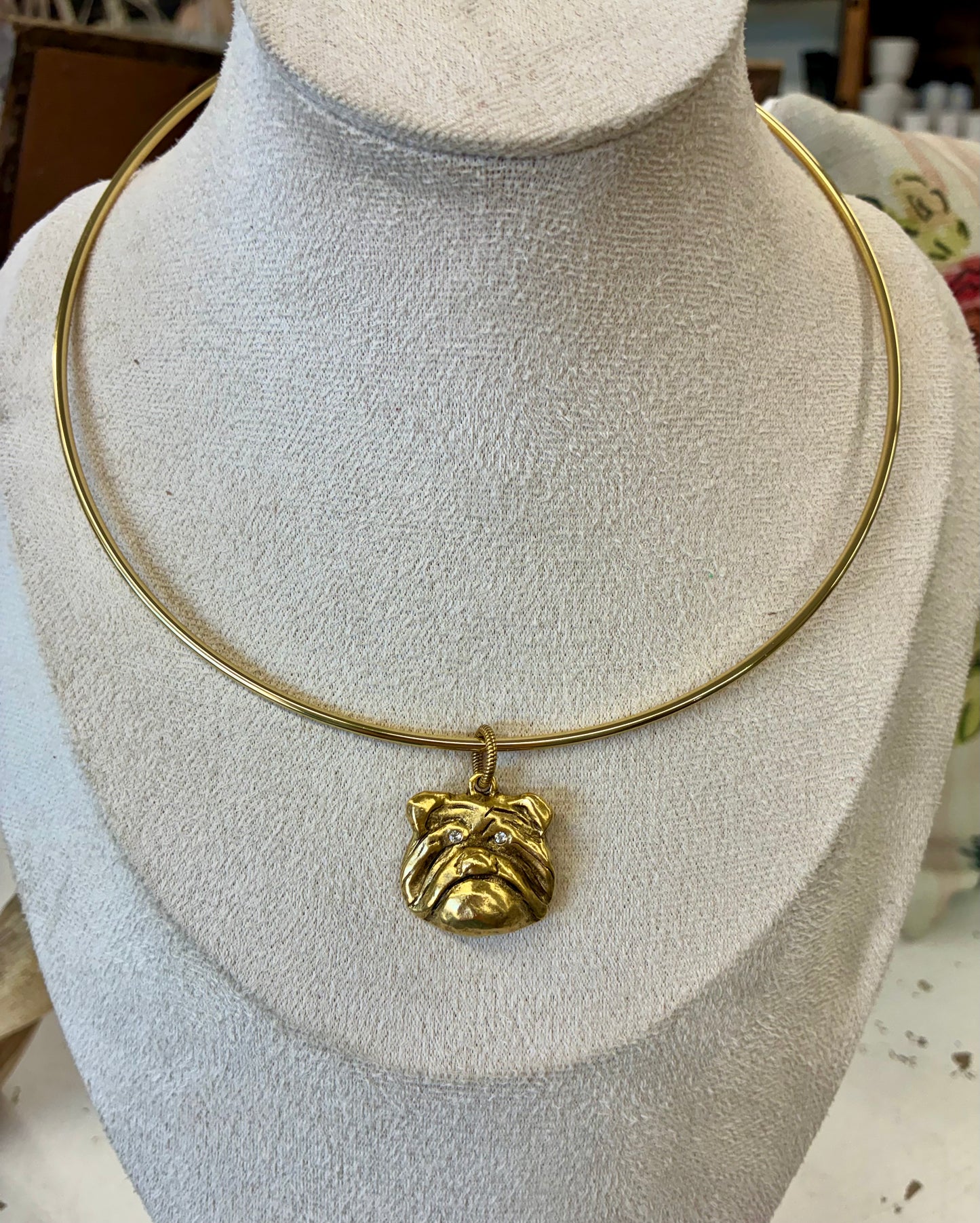 Gold Omega Necklace with Gold Bulldog Charm
