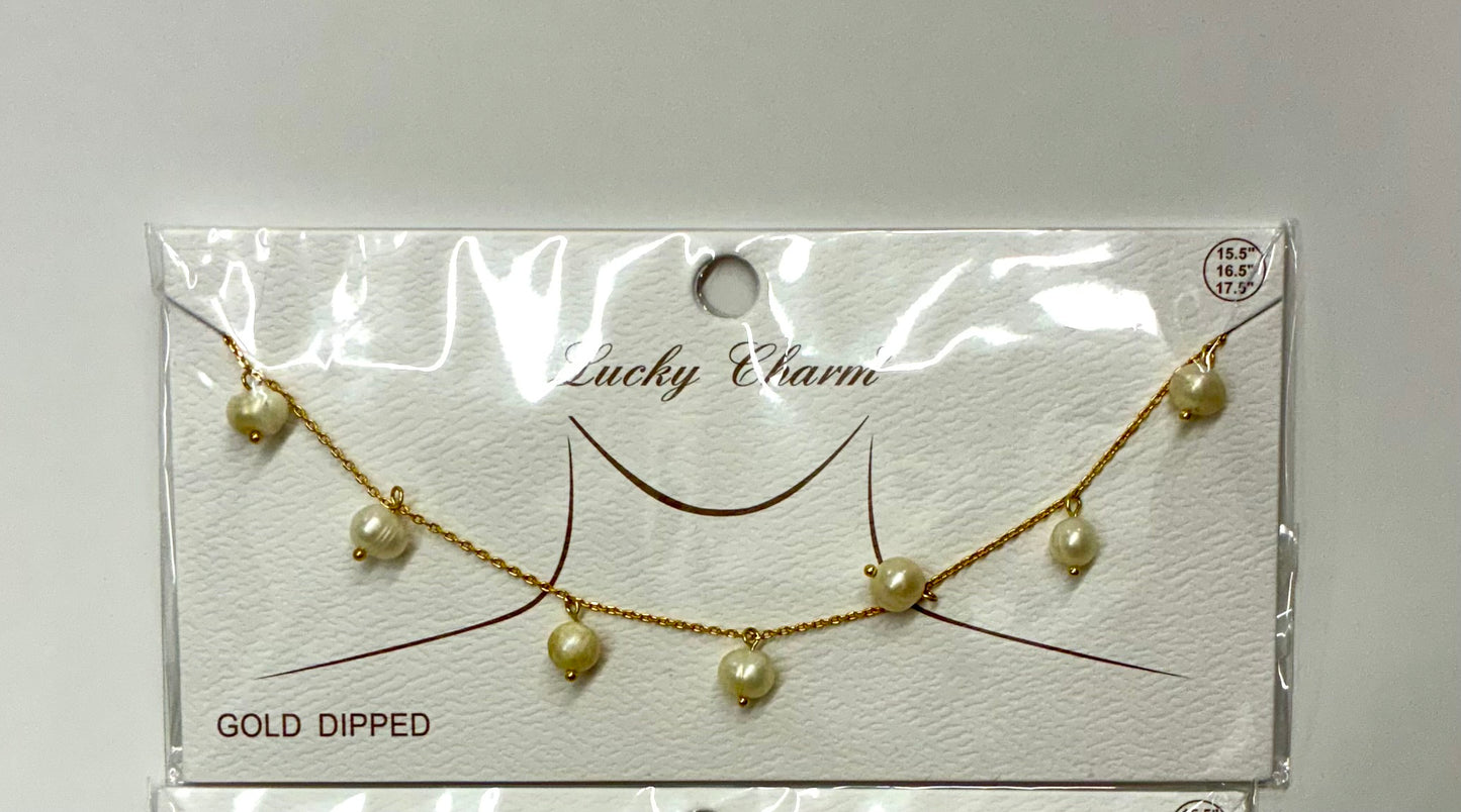 White Gold or Gold dipped Pearl Dangle Necklace