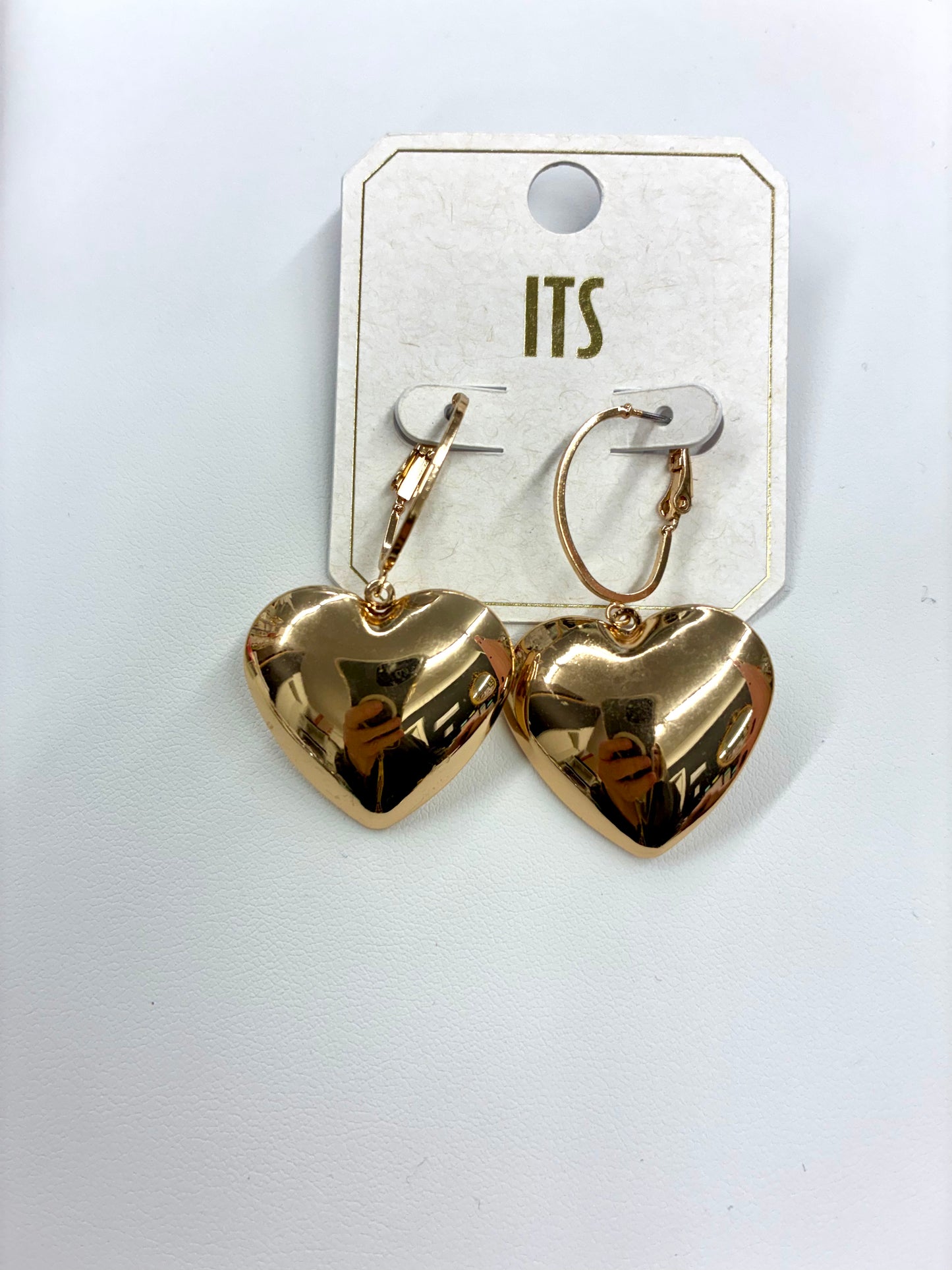 Gold or Silver Puffy Heart Dangle Earrings