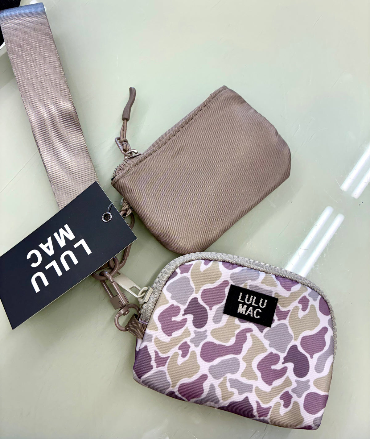 LULU MAC Camo/Tan Double Pouch Wristlets