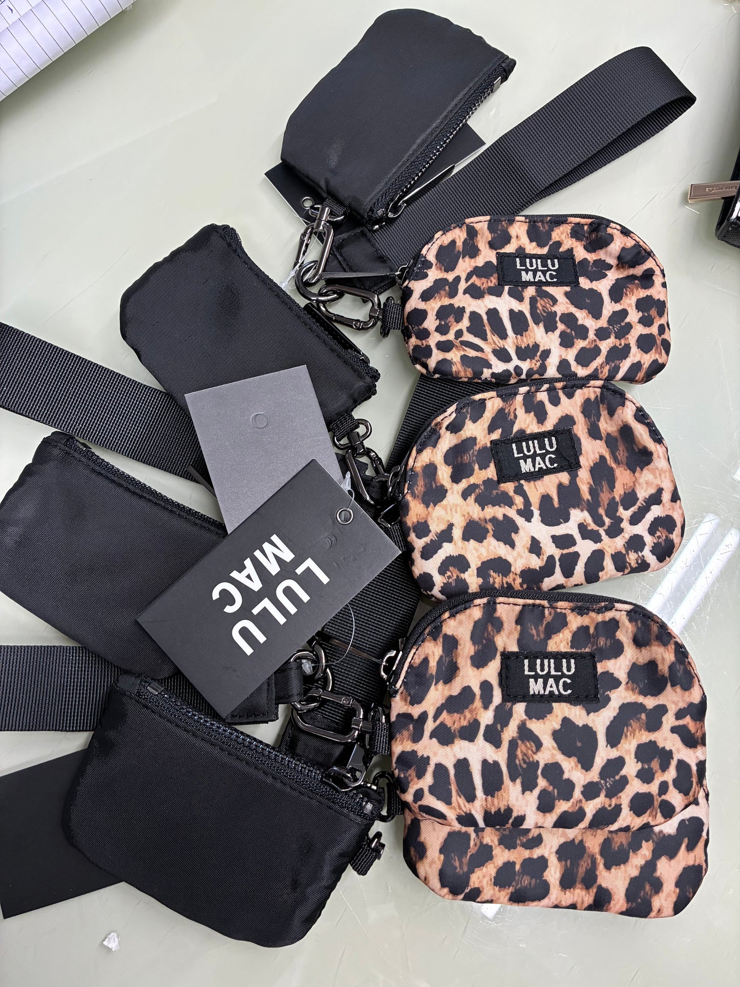 LULU MAC Leopard & Black Double Pouch Wristlet