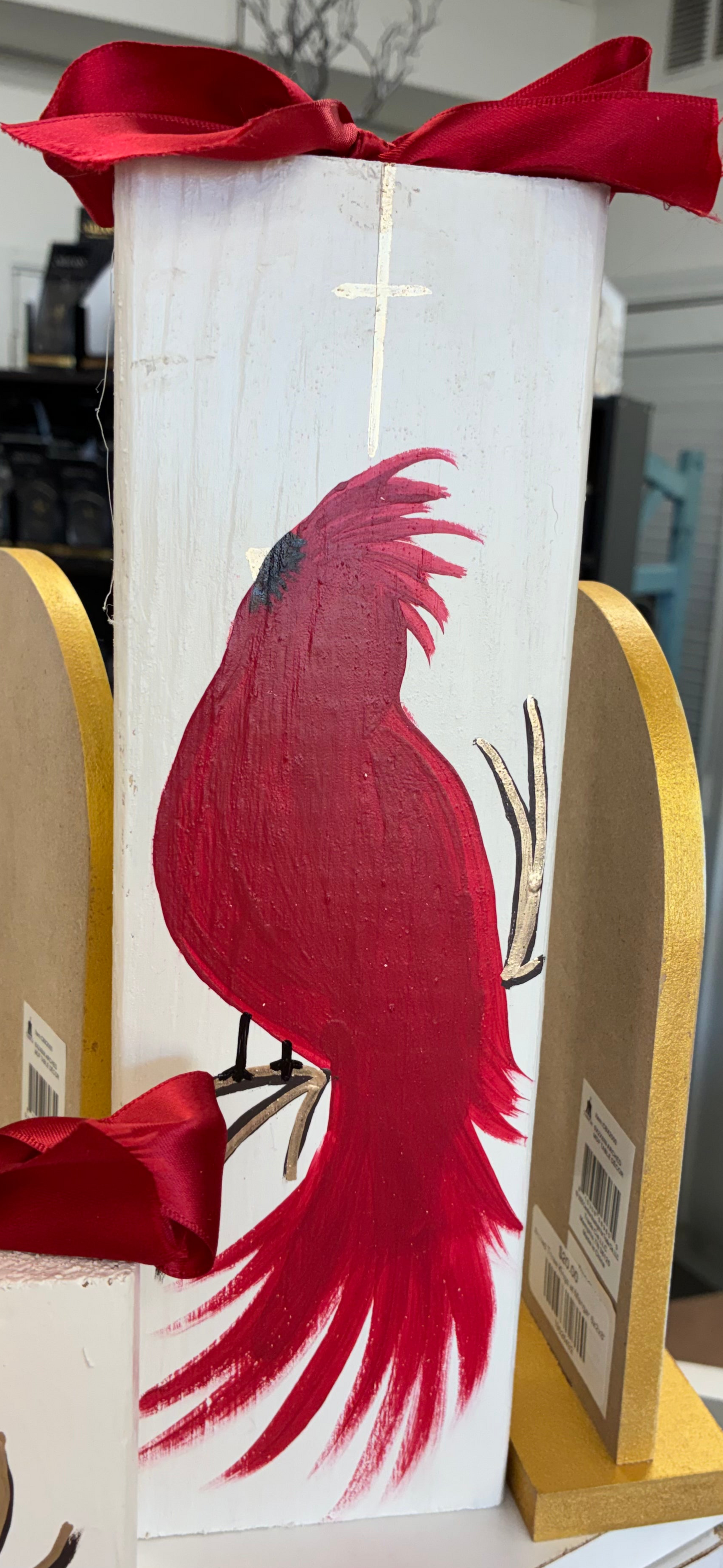 Tall Cardinal on Wood Block (Naomi Maraist Art)