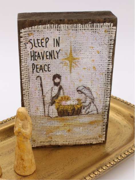 Hand painted Fabric w/Nativity Block Sleep in Heavenly Peace