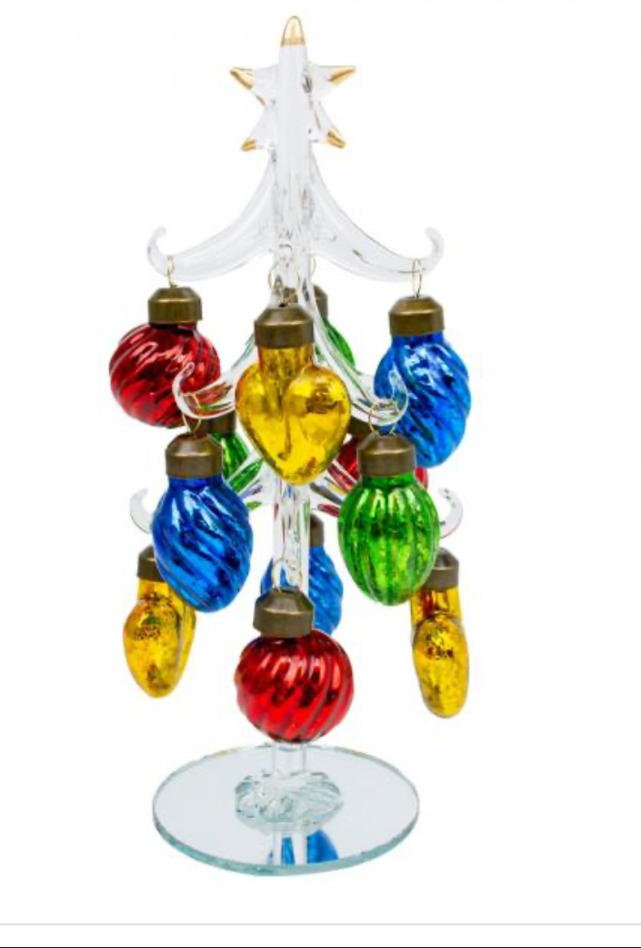 Clear Glass 8” Tree with Antique Ornaments