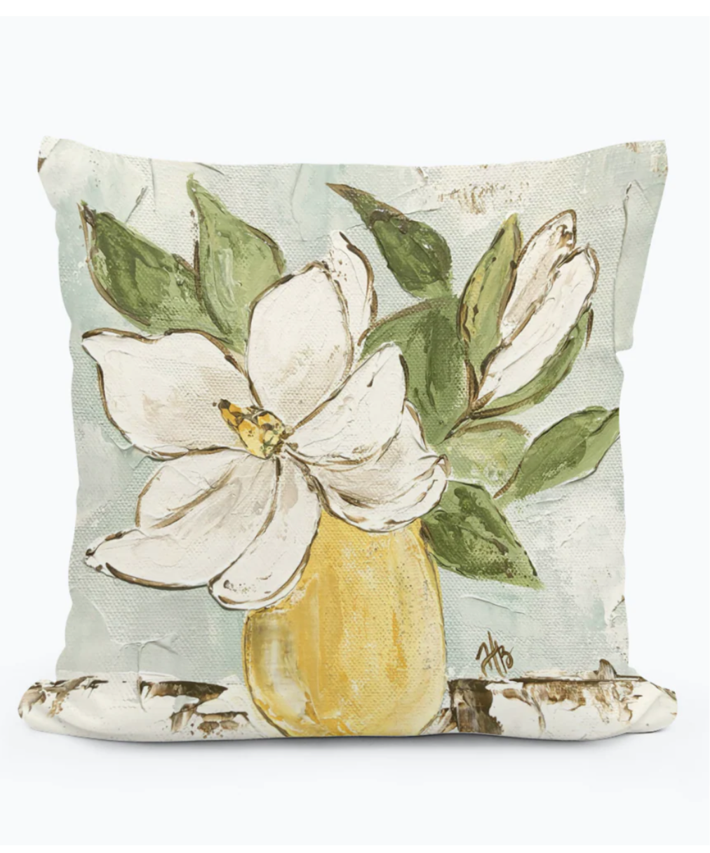 Haley Magnolia Yellow Vase Square Pillow 12x12