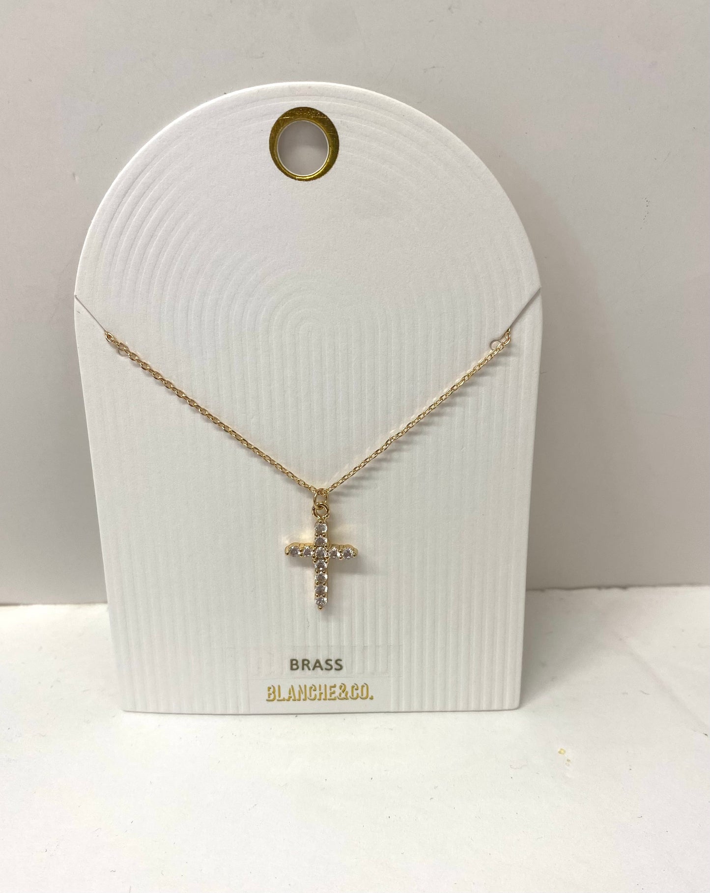 Gold Rhinestone Cross Necklace