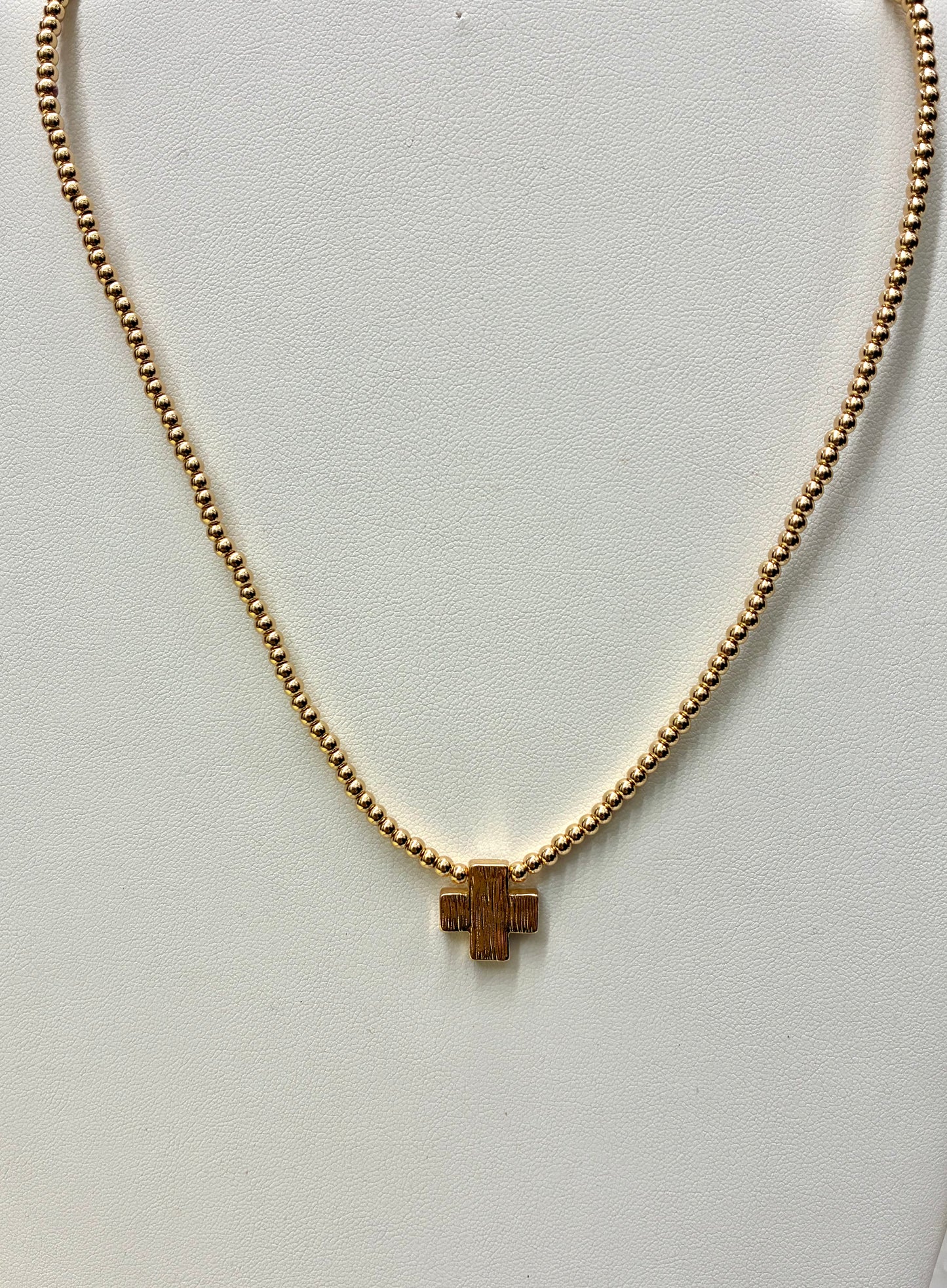 18kt Gold Dipped Beaded Necklace with Cross Charm