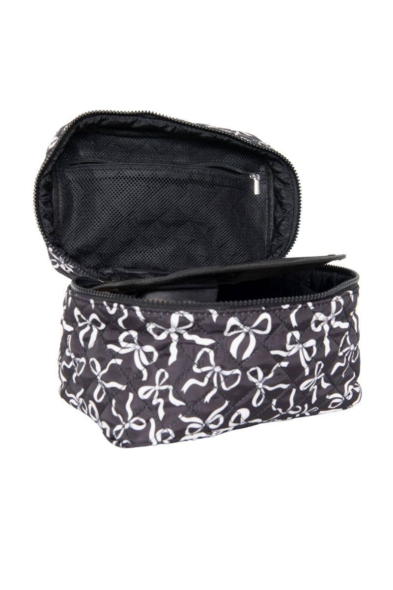 Black & White Bows All Over Travel Makeup Bag: Black