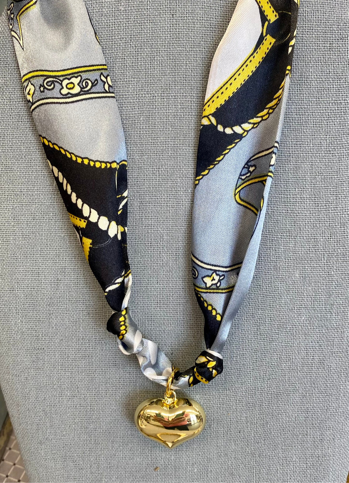 Scarf Necklace with Puff Heart Charm