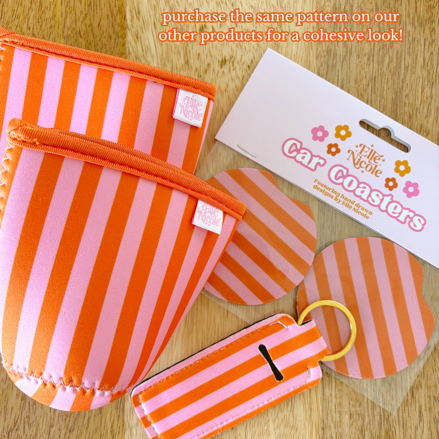 Coffee Cup Cover - Pink & Orange Stripes - Iced Drink Sleeve: Large / 24oz