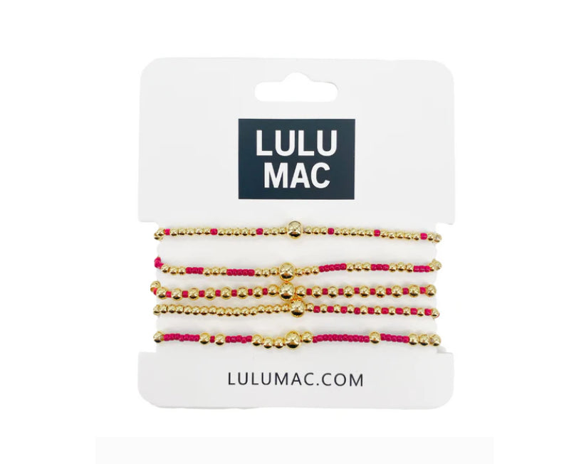 LULU Mac Red & Gold Beaded 5-Strand Bracelets