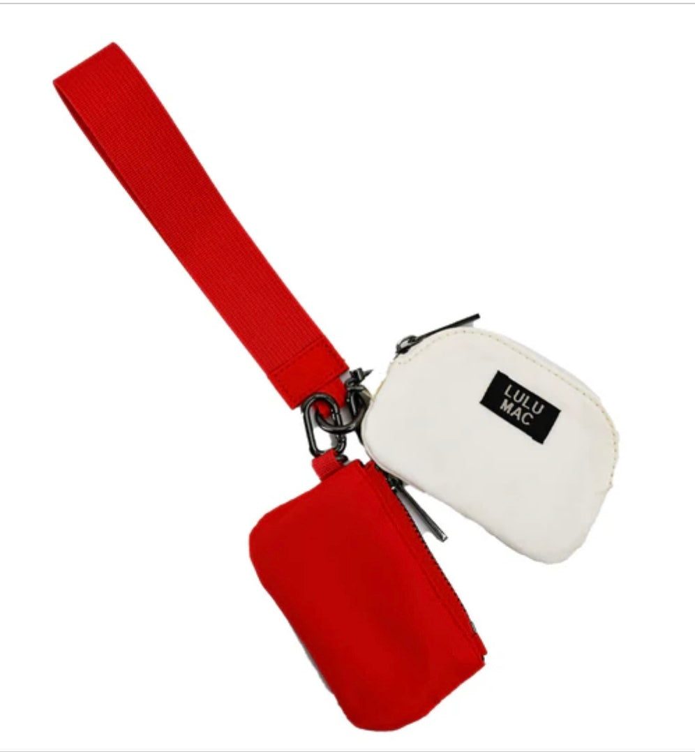 LULU MAC Red/White Double Pouch Wristlets