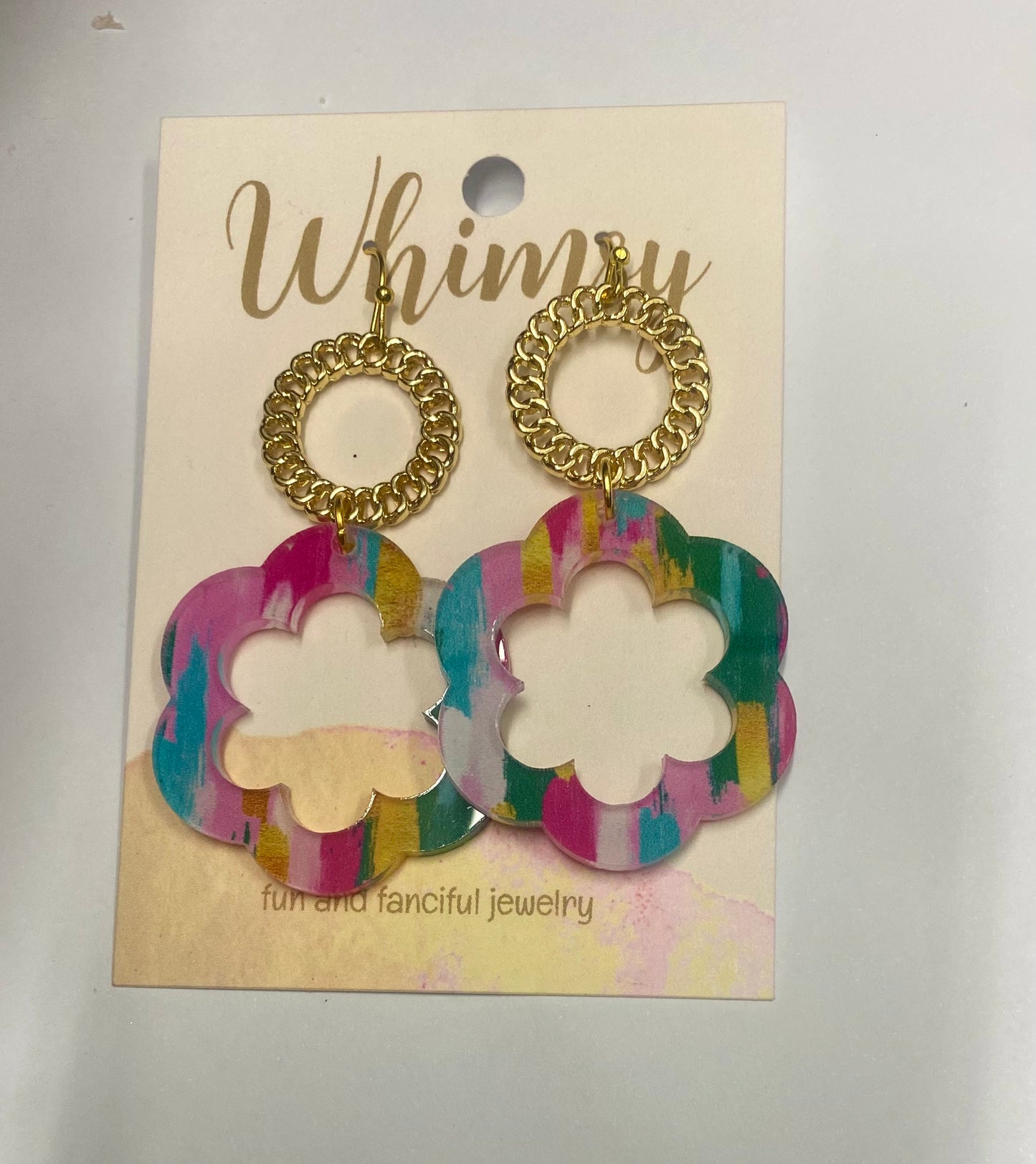 Multicolored Flower Shape Earrings w/ Gold Accent