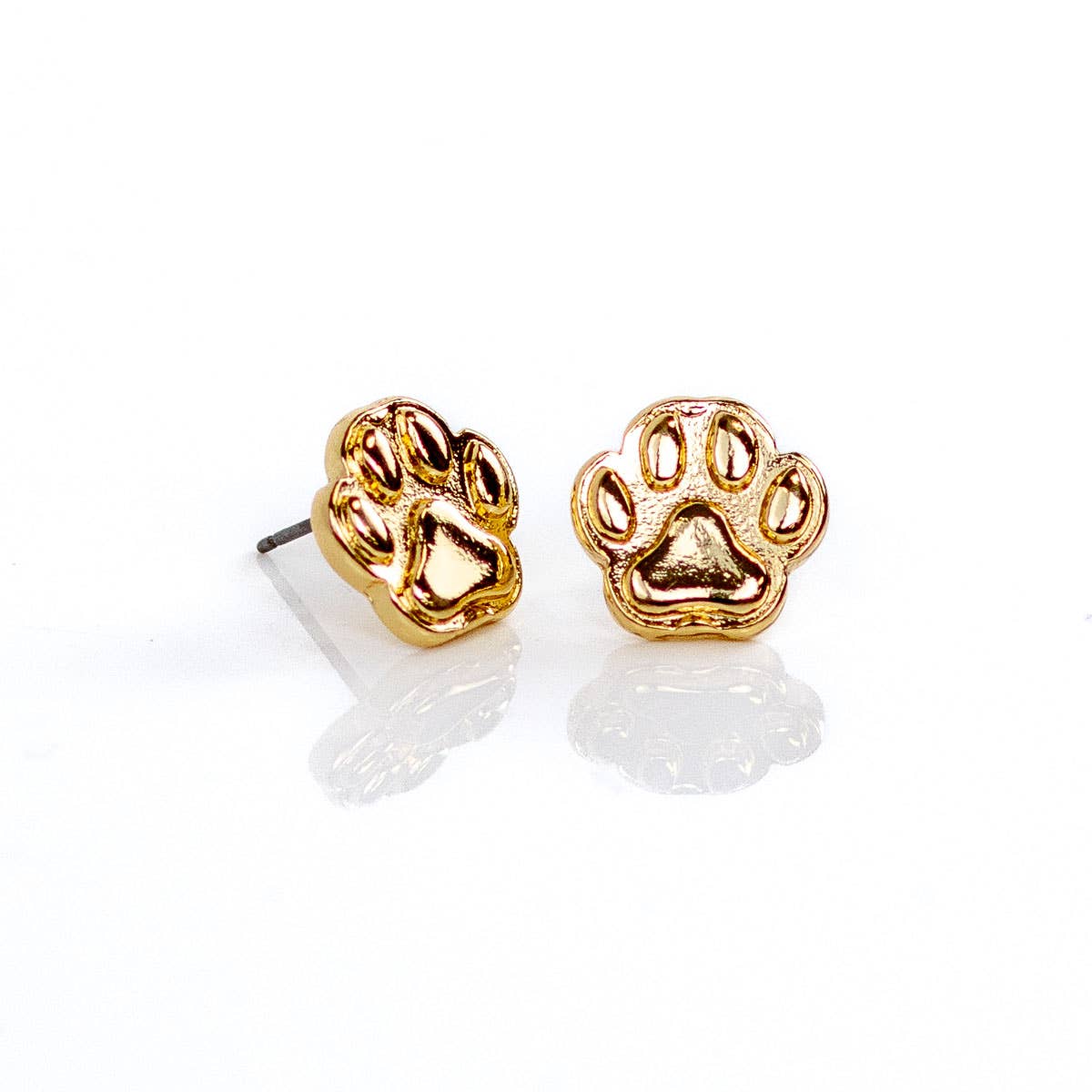 Paw Print Stud Earrings Gold .5"