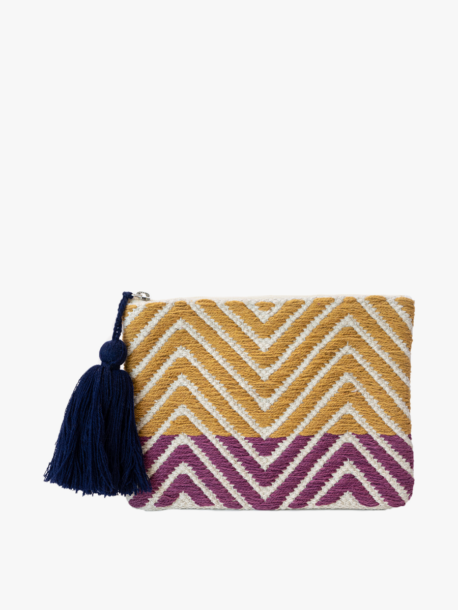 * CS2161 Adalaide Printed Cotton Pouch: Mustard/Purple