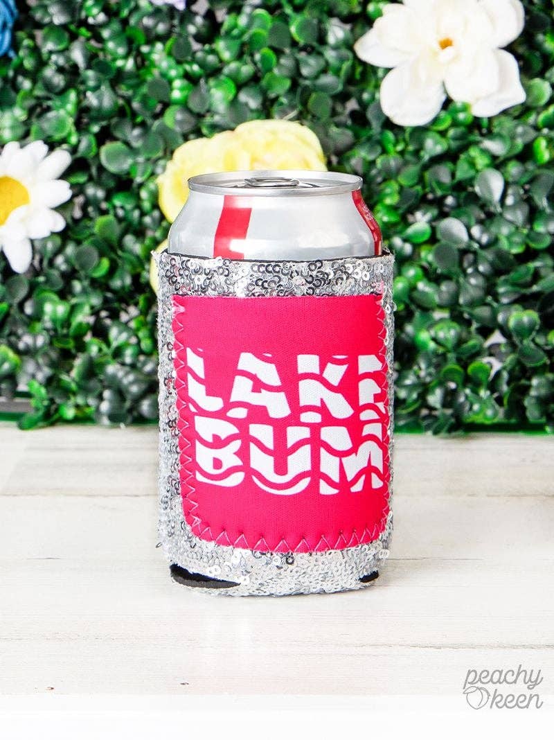 Lake Bum Sequin Can Cooler: White / One Size