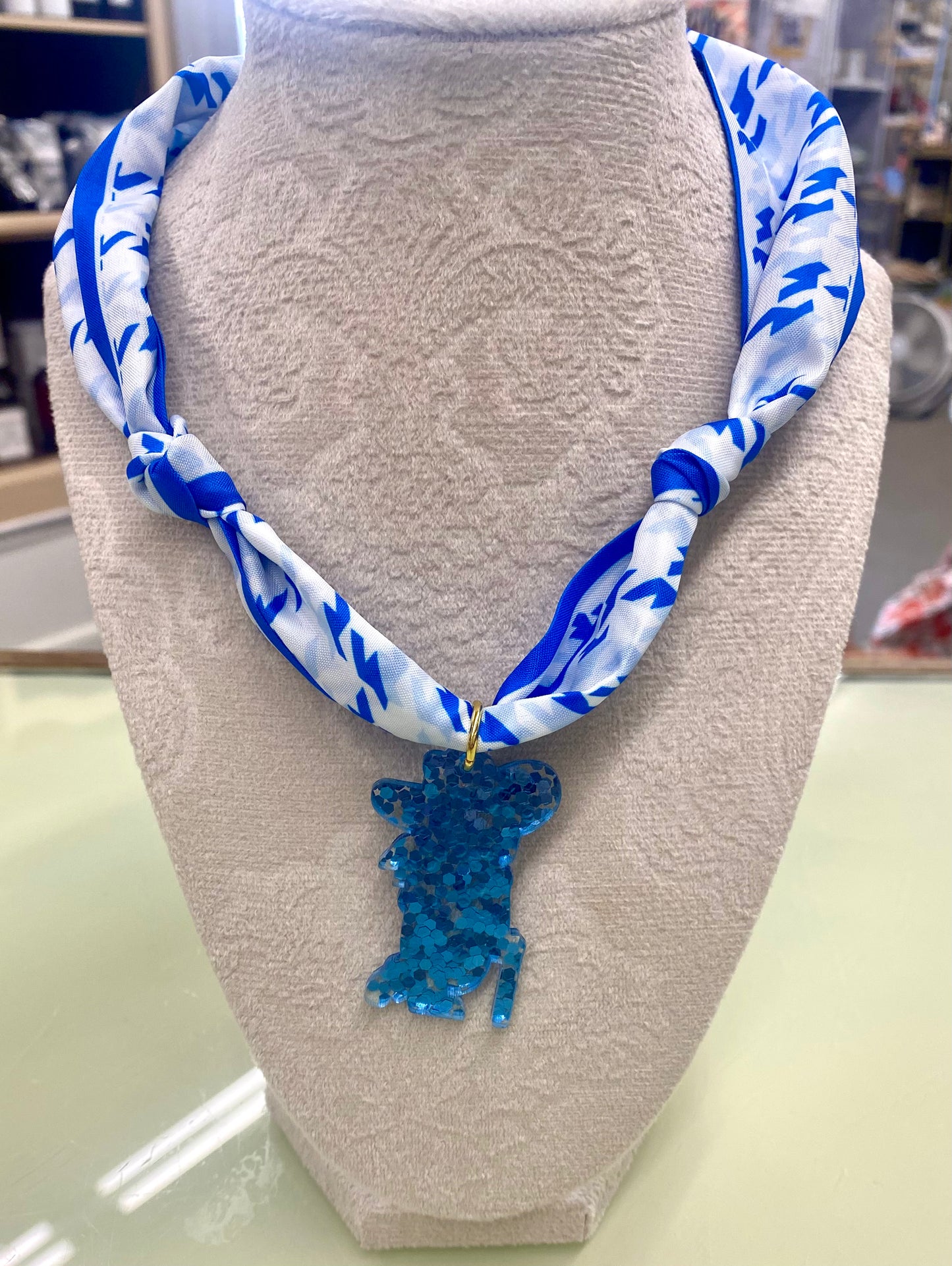 Blau and White Sparkle Blue Colonel Rebel Charm Scarf Necklace