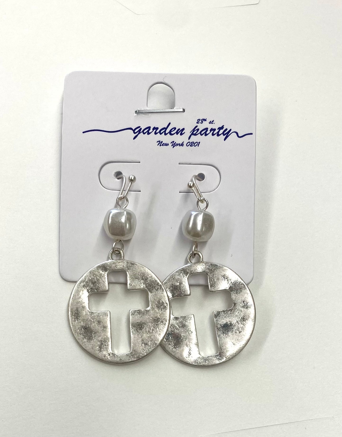 Pearl & Cross Disk Earrings