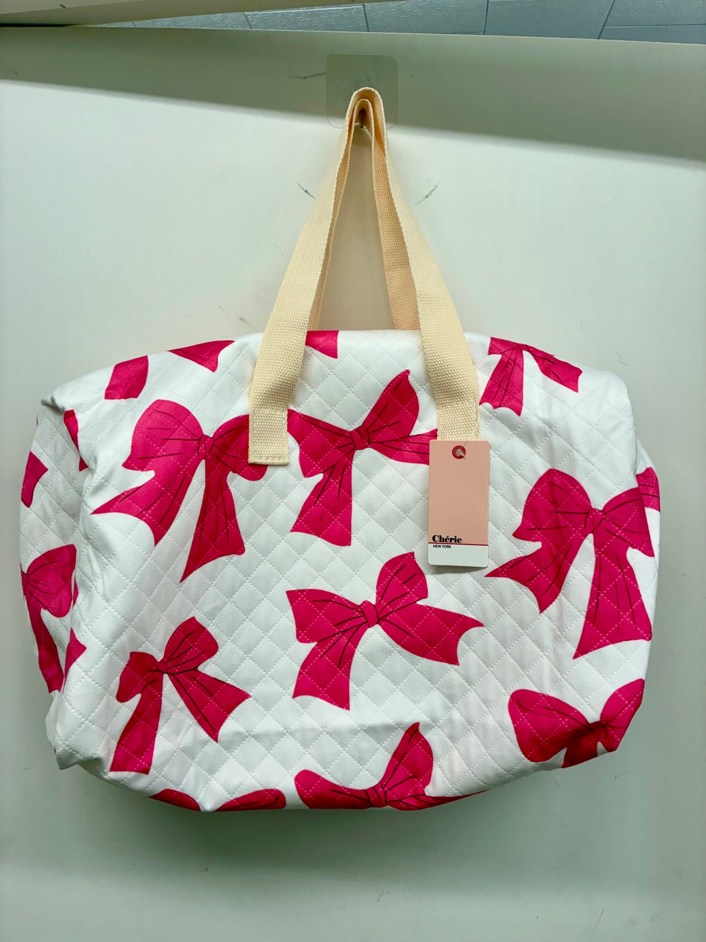 Quilted White Duffel Bag with Royal Blue or Pink Coquette Bows