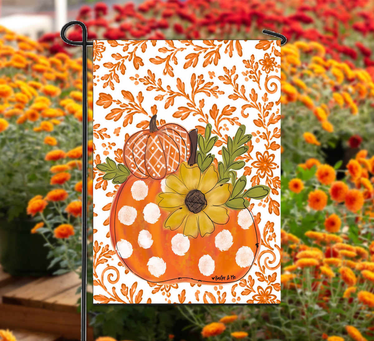 Orange Chinoiserie Harvest Pumpkin Garden Flag