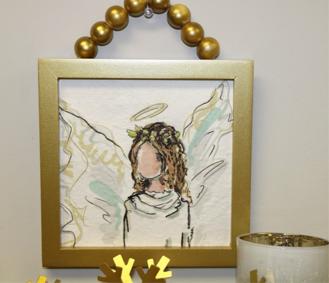 Angel Bead Hanger Wood Framed Embossed Wall Art