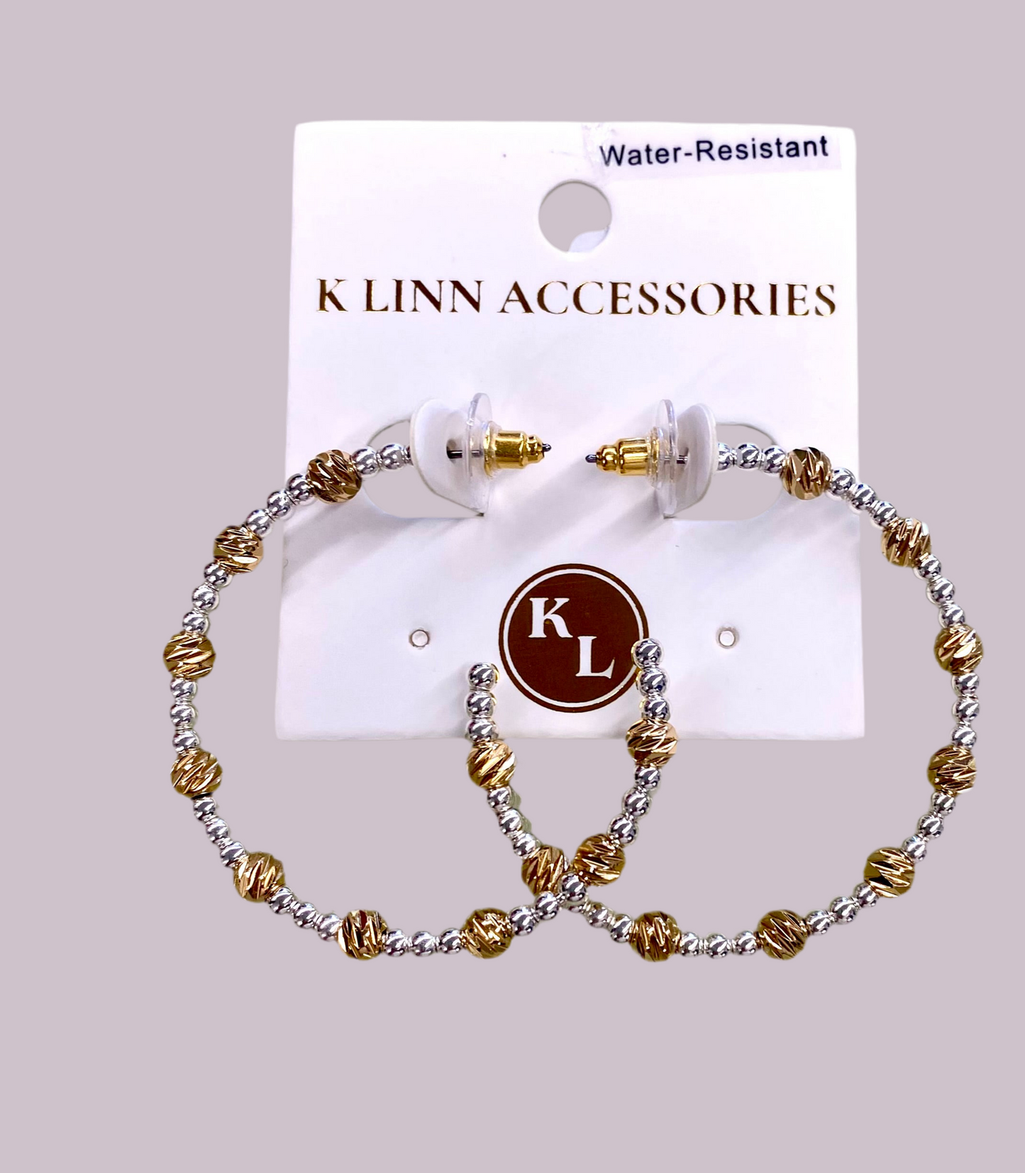 Silver & Gold Beaded Hoop Earrings / Water Resistant