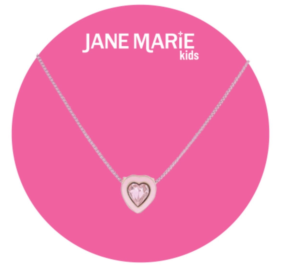 Kids 14" Light Pink Chain Necklace with Light Pink Enamel & Pink Crystal Heart - Jane Marie