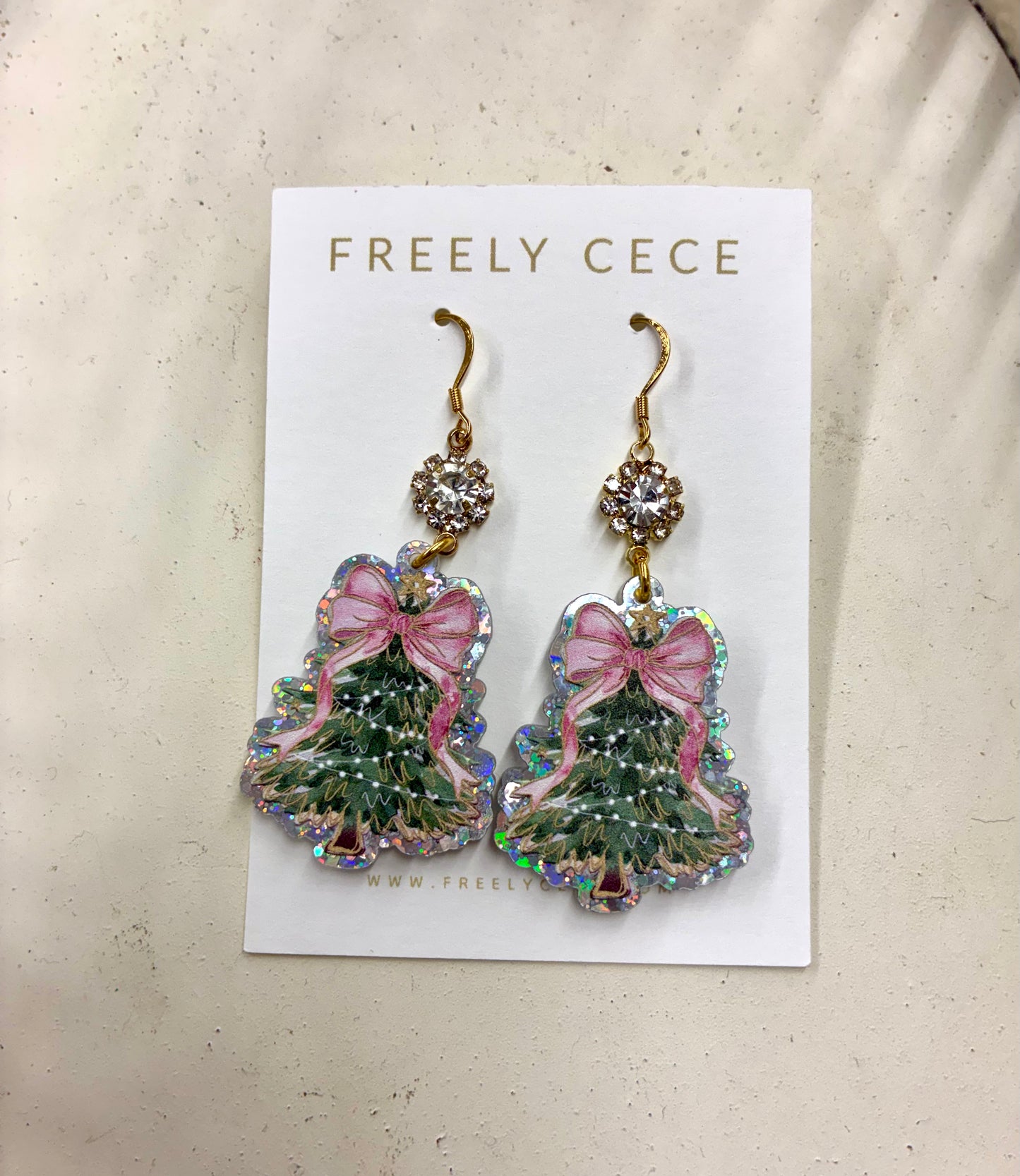 Christmas Tree & Rhinestone Earrings