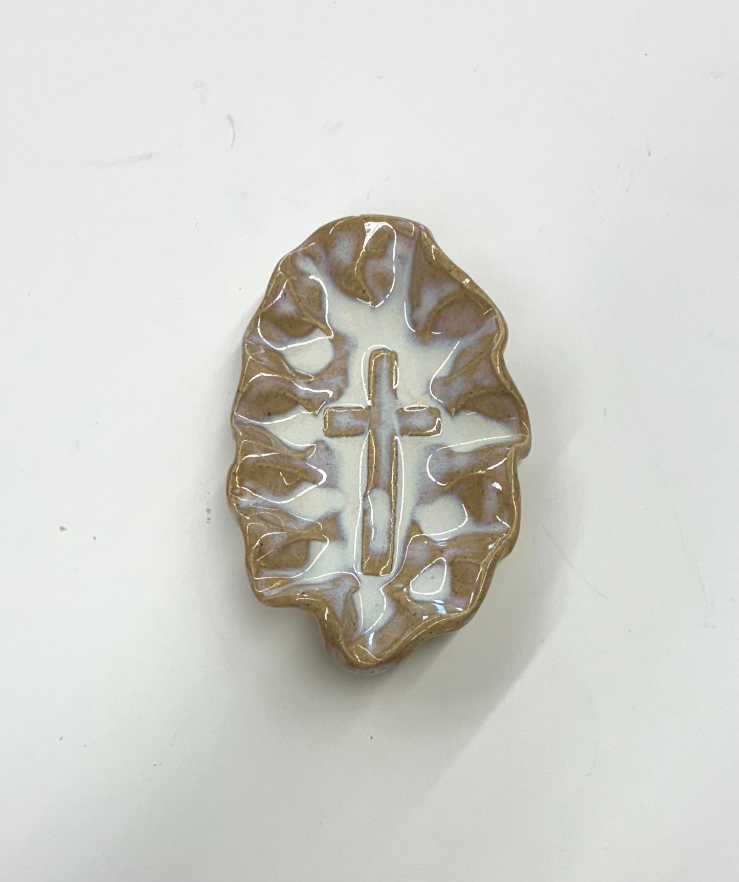 Small Ruffled Oval Cross Dish Tab Boren Pottery