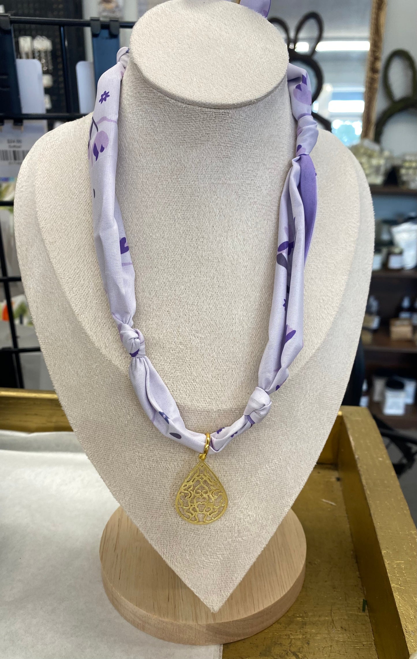 Scarf Necklace with Charm