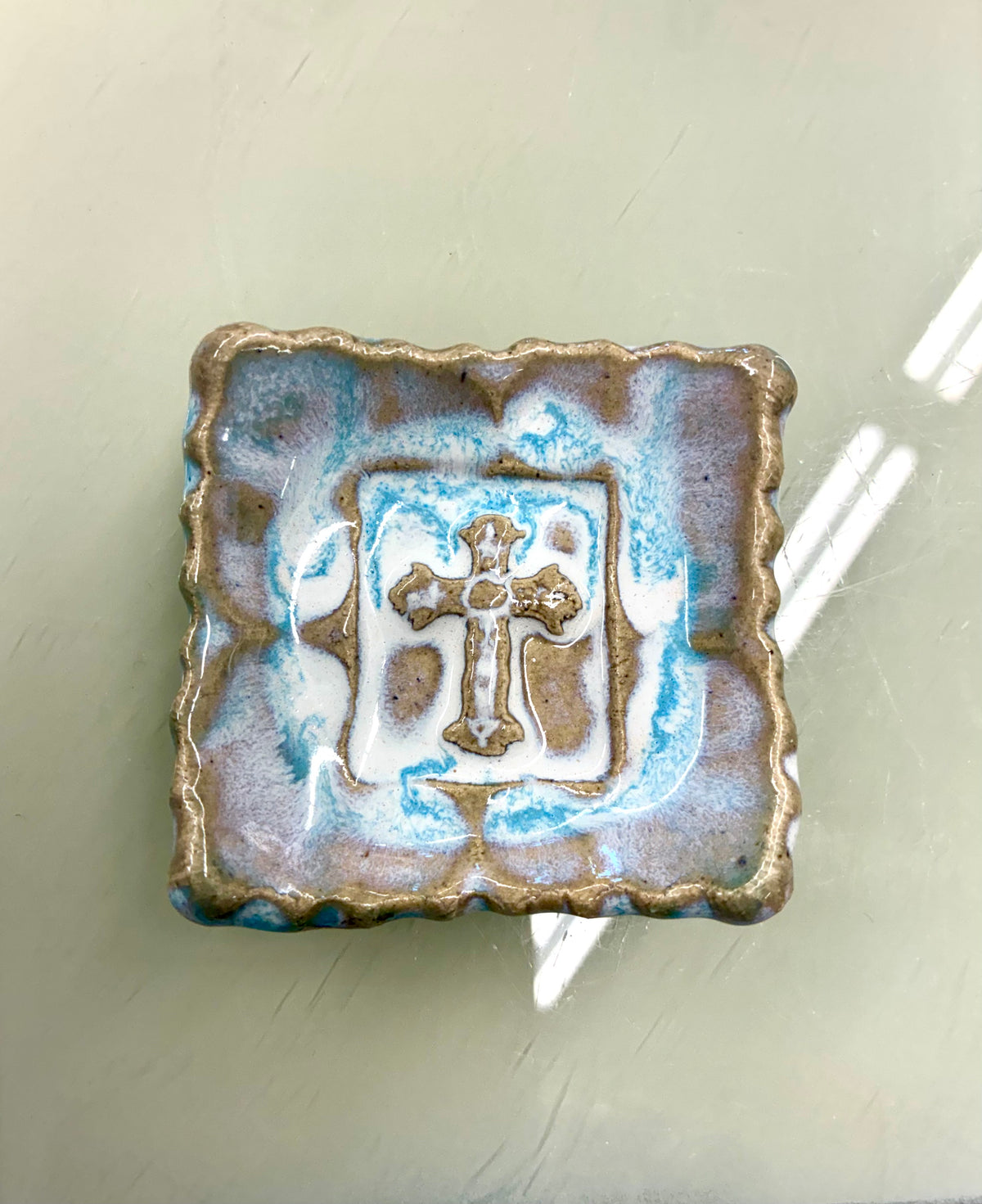 Tiny Square Cross Dish 2.5” - Tab Boren Pottery