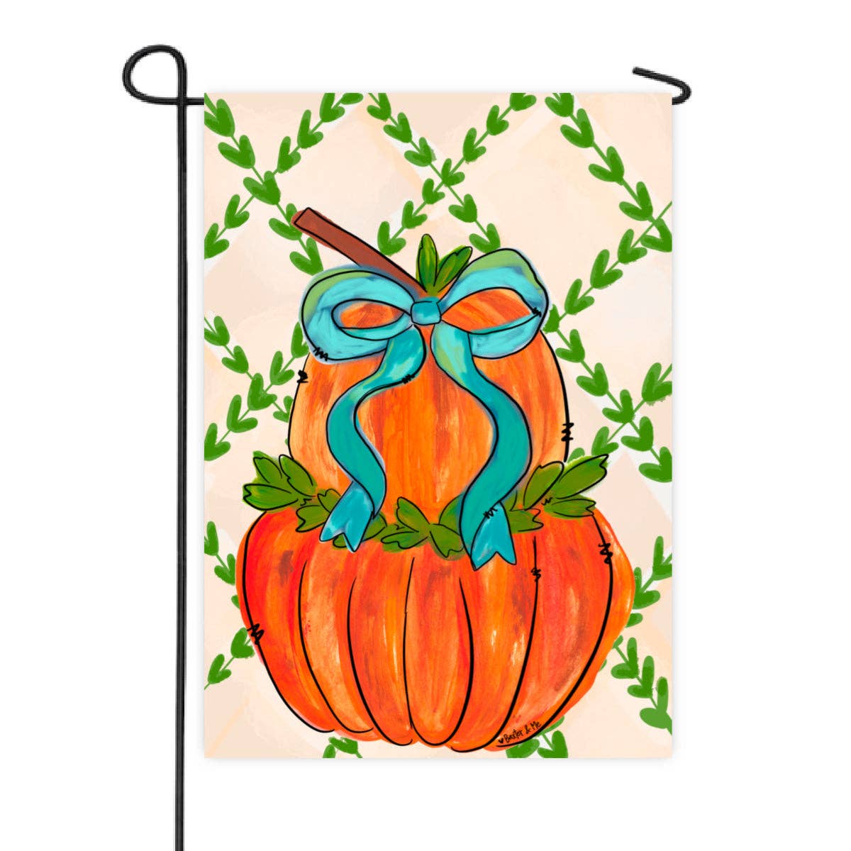 Greenery Stacked Pumpkin with Bow Garden Flag