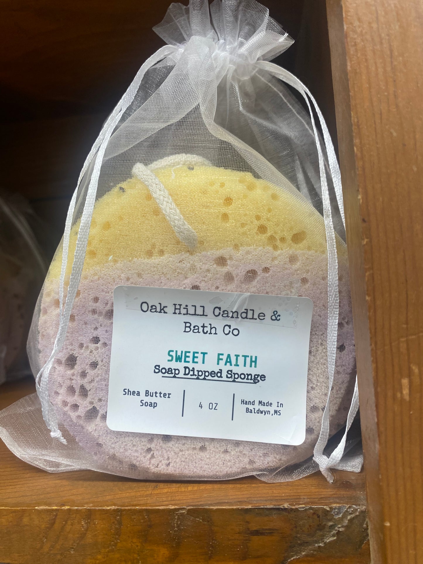 Soap Dipped Sponge 4oz (Sweet Faith) / Oak Hill Candle & Bath Co.j