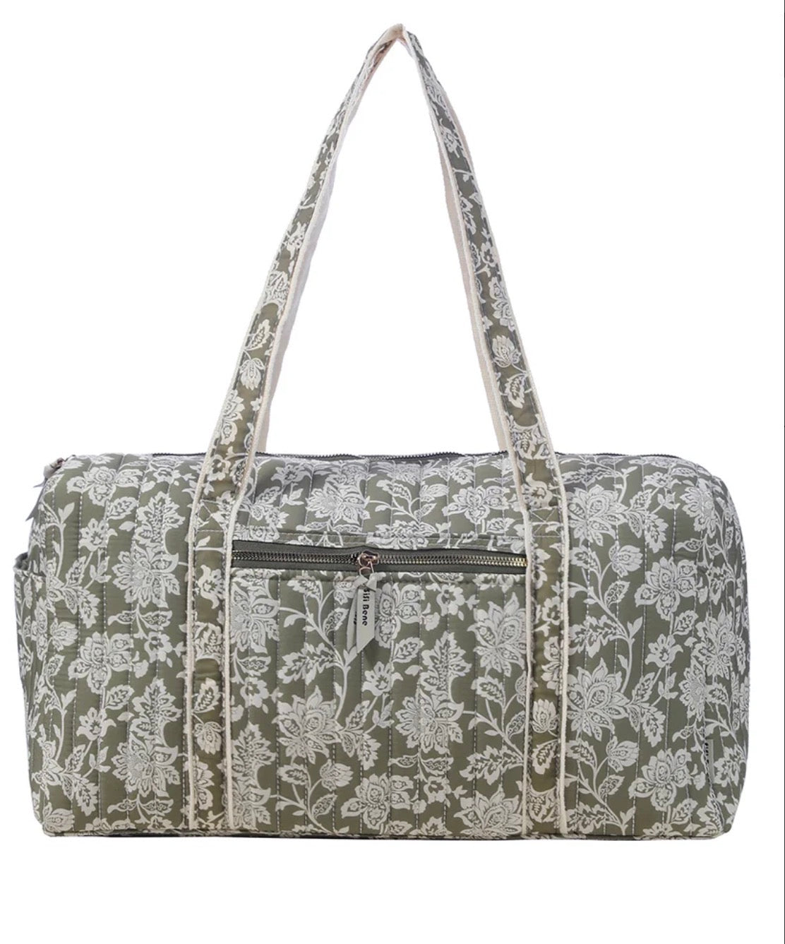 Sage Floral Quilted Weekender Tote Bag