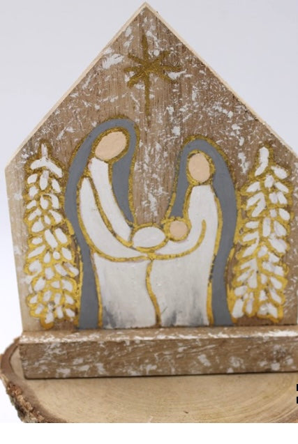 Hand painted Holy Family on Base 4x4x.75”