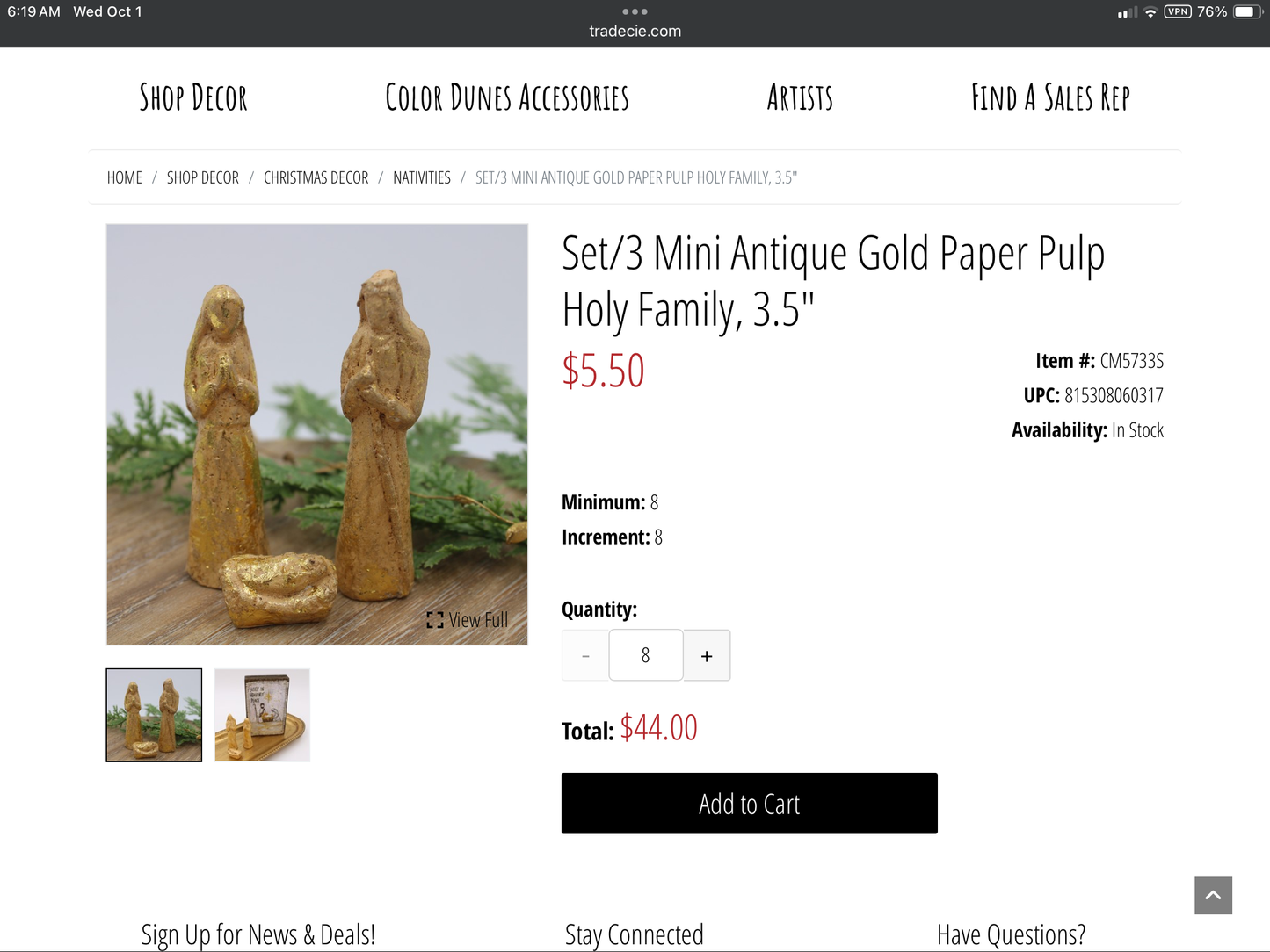 Set/3 Mini Antique Gold Paper Pulp Holy Family 3.5”