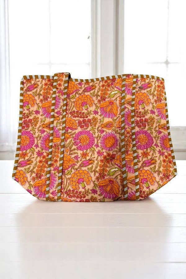 Rue Orange Floral Patterned Tote Bag
