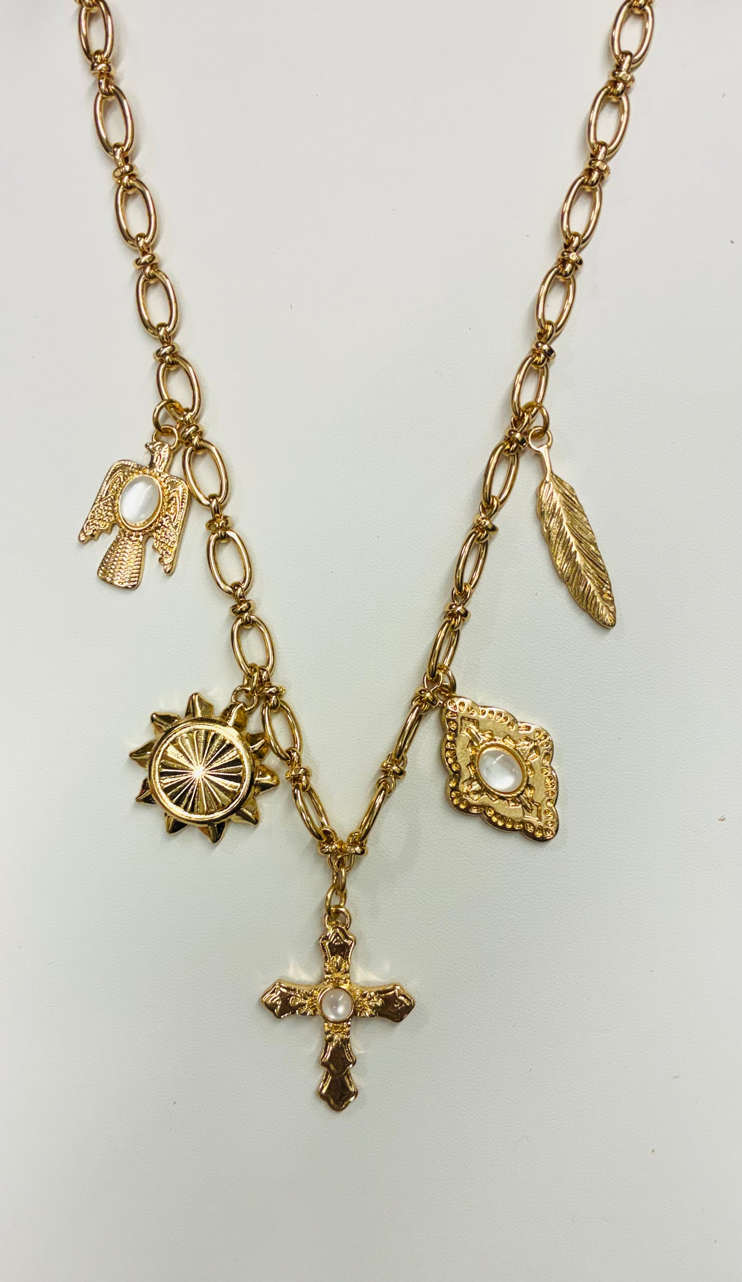 Chain Link Necklace with Gold Charms