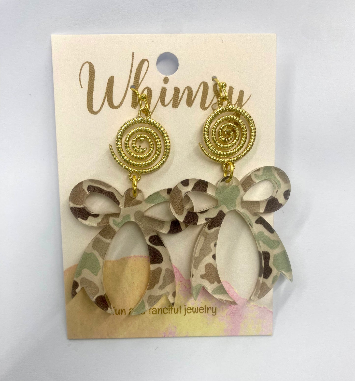 Camo Bow Earrings w/ Gold