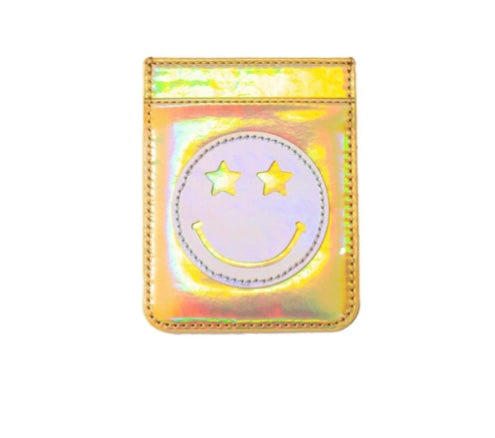 Iridescent Gold with Silver Star Eye Happy Face Phone Wallet