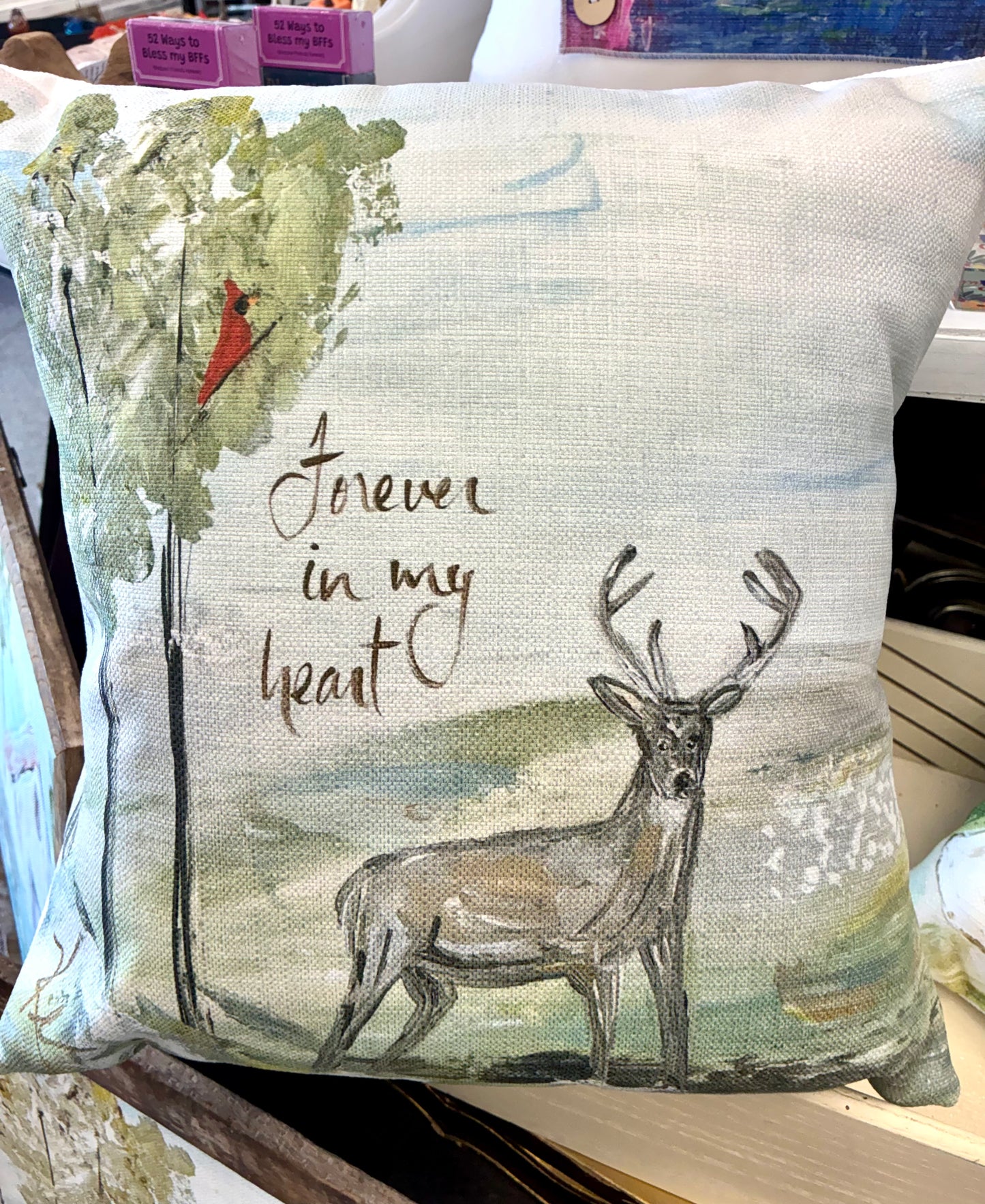 Deer & Red Cardinal - Forever in my Heart 18x18 Square Pillow