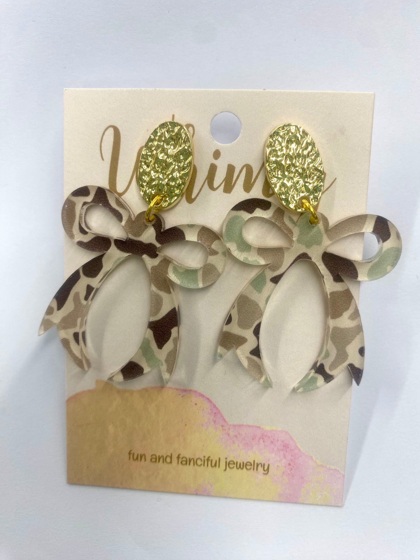 Camo Bow Earrings with Gold