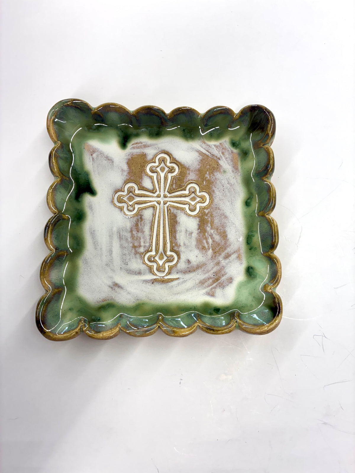 Square Cross Plate 5.5”x5.5” - Tab Boren Pottery #239
