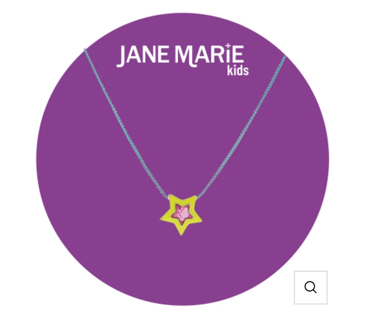 Kids 14" Teal Chain Necklace with Yellow Enamel & Hot Pink Crystal Star - Jane Marie